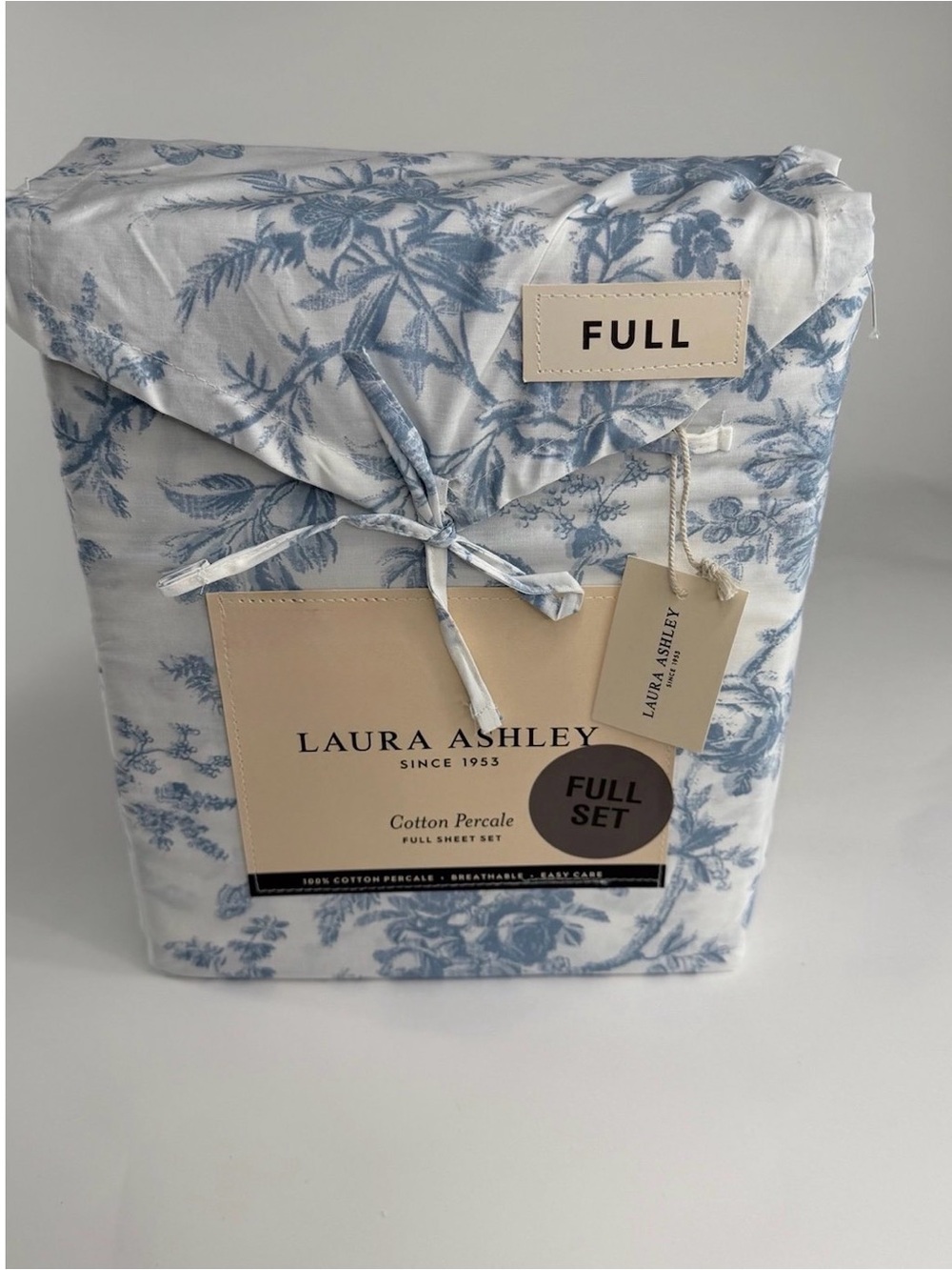 Laura Ashley Full Sheet Set with Blue Floral Walled Garden Pattern ~ NWT